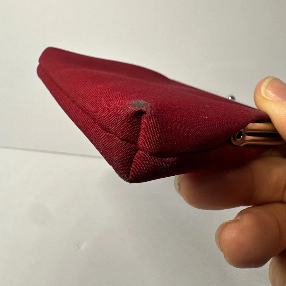 Buxton Vintage Red Fabric Kiss Lock Coin Purse with Front Pocket Silver Hardware